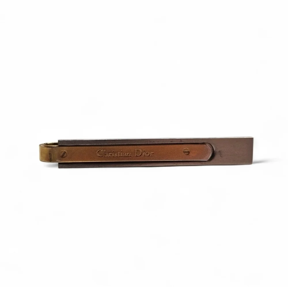 Dior Two Tone Vintage Tie Bar Clip In Silver And Gold